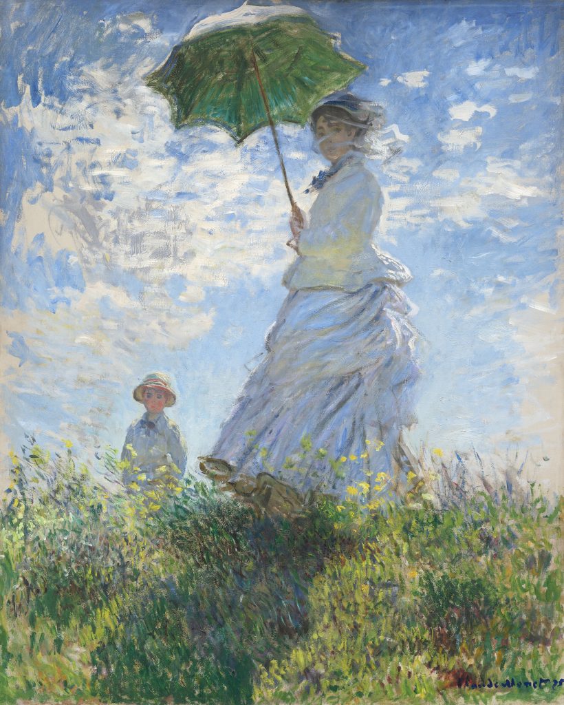 Painting of woman with parasol and son by Claude Monet